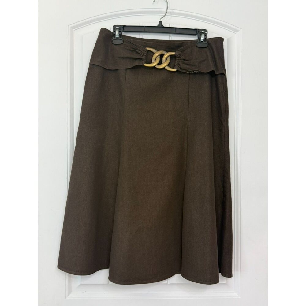 Larry Levine Vintage Chocolate Brown Midi Skirt Size 8 Dark Academia VTG 90s Y2K